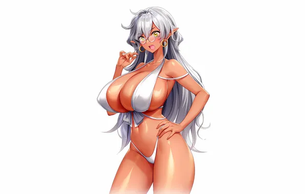 Girl, sexy, cleavage, erect nipples, long hair, boobs, anime, beautiful