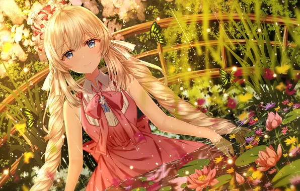 Девушка, цветы, аниме, арт, лотосы, Fate