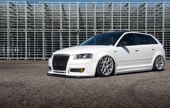 Картинка Audi, ауди, белая, white, stance, frontside