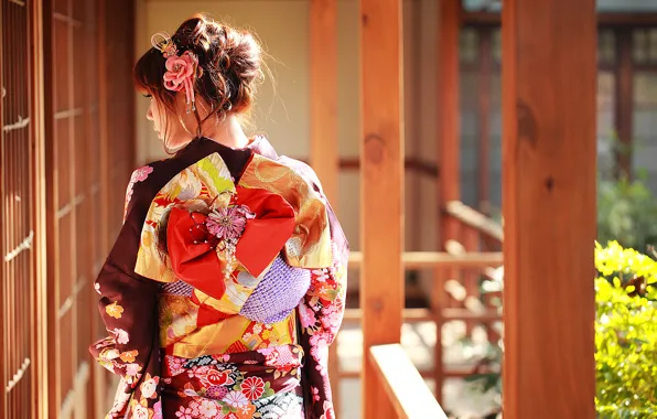 Лето, лицо, стиль, одежда, кимоно, азиатка