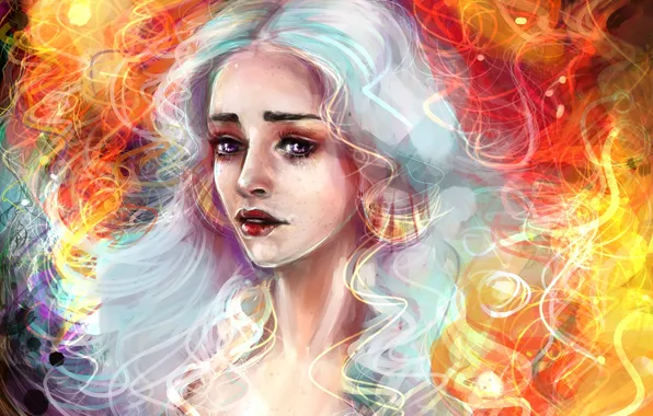 Картинка девушка, огонь, пламя, волосы, арт