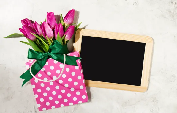 Картинка цветы, букет, пакет, тюльпаны, розовые, fresh, wood, pink