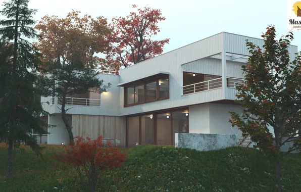 Осень, трава, деревья, строение, haus am zueri see