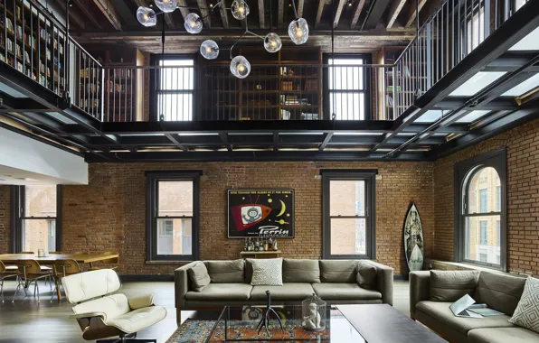 Стиль, интерьер, New York, гостиная, лофт