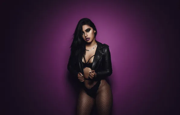 Model, Black Panties, Pose, Leather Jacket, Make Up, Paul Egas Scarino, Fishnets