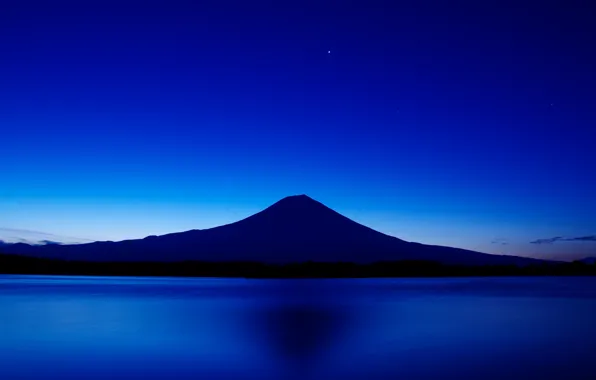 Картинка небо, звезды, озеро, Япония, гора Фудзияма