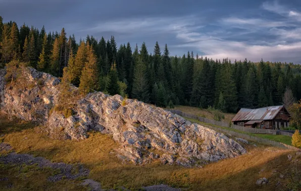 Лес, пейзаж, природа, дом, скалы, Урал, Пермь, Андрей Чиж