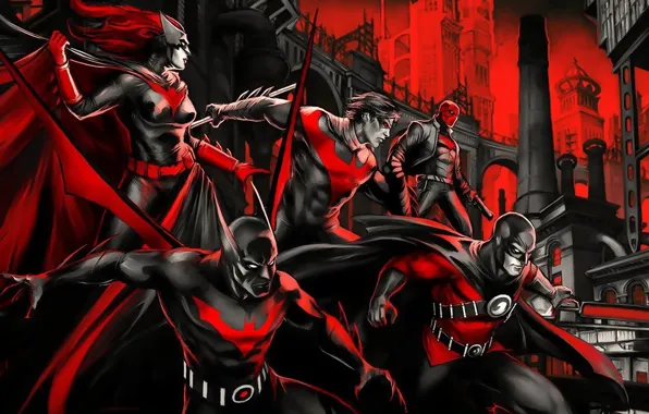 Картинка красный, red, comics, Batwoman, Готэм, Найтвинг, Red Hood, Красный колпак