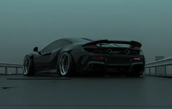 McLaren, Черный, Машина, Car, Render, Суперкар, McLaren 675LT, Transport & Vehicles