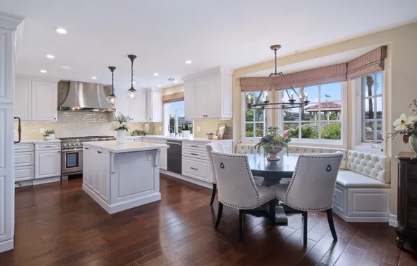 Стол, комната, мебель, окна, кухня, особняк, Design, Kitchen