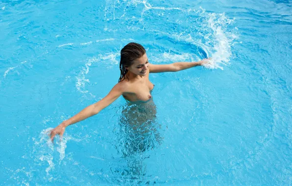 Wet, nipples, boobs, smile, water, splash, nude, Monika Dee