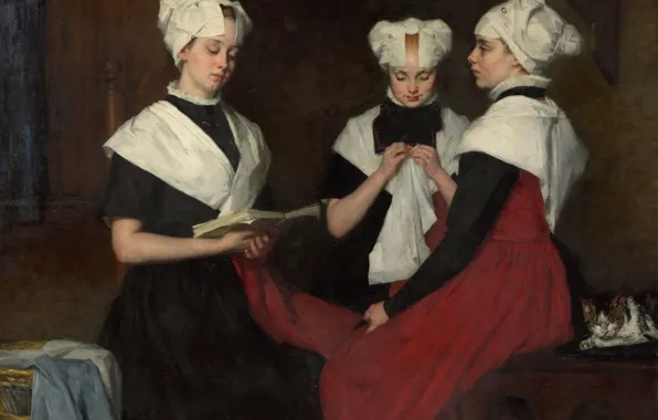 Картинка масло, портрет, картина, холст, 1885, Therese Schwartze, Три девушки из амстердамского детского дома, Тереза Шварце