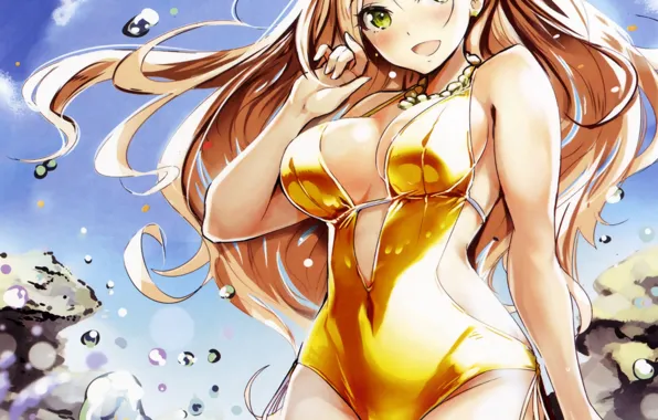 Girl, sexy, cleavage, long hair, boobs, anime, beautiful, pretty
