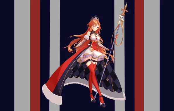 Girl, sexy, cleavage, red hair, long hair, dress, boobs, anime