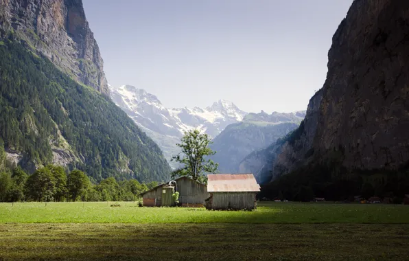 Картинка горы, природа, хижина, Switzerland, Lauterbrunnen