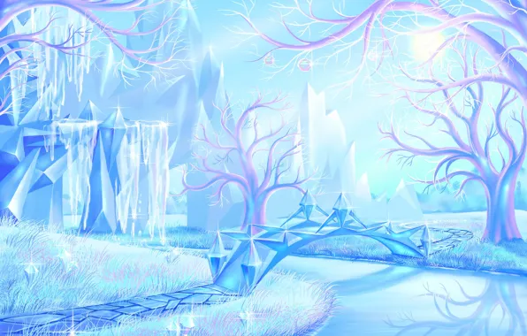 Картинка лед, вода, деревья, отражение, мостик, тропинка, Joya Filomena