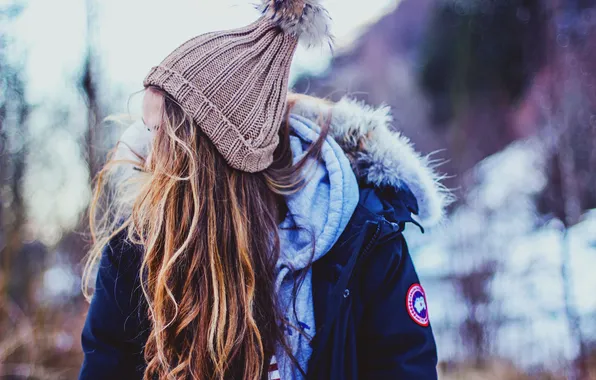 Девушка, шапка, волосы, куртка