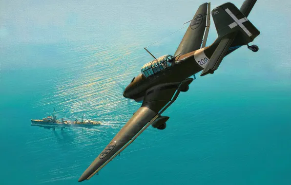 Картинка war, art, airplane, aviation, ww2, Junker Ju 87 stuka