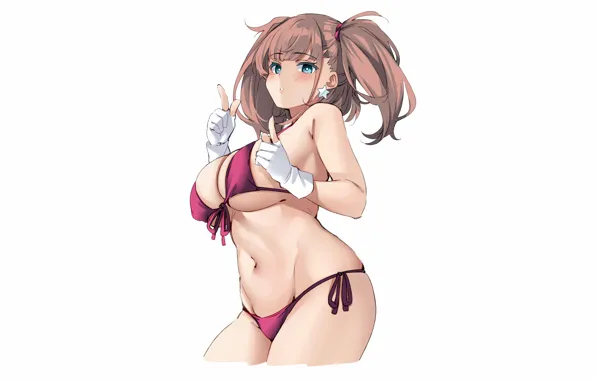 Girl, sexy, cleavage, long hair, brown hair, boobs, anime, blue eyes