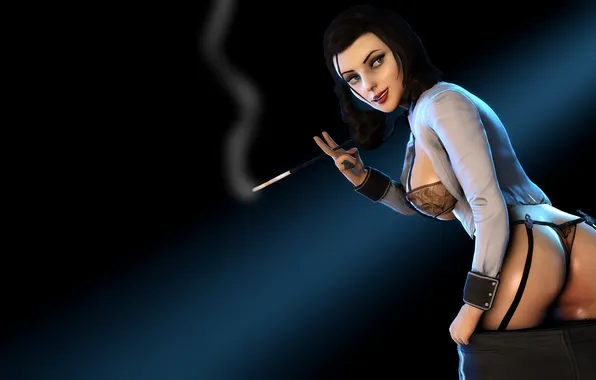 Попа, грудь, девушка, трусики, сигарета, BioShock, Elizabeth, bioshock infinite