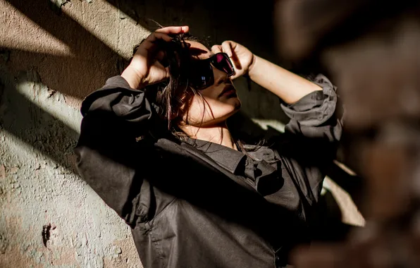 Девушка, свет, лицо, волосы, тень, очки