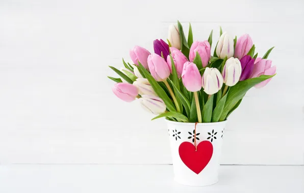 Картинка розовый, праздник, букет, тюльпаны, день влюбленных, кашпо