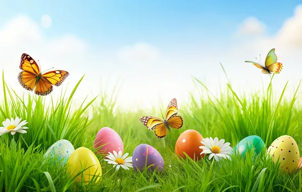 Цветы, яйца, весна, colorful, Пасха, happy, flowers, spring