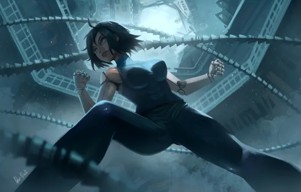 Девушка, арт, киборг, схватка, alita, battle angel