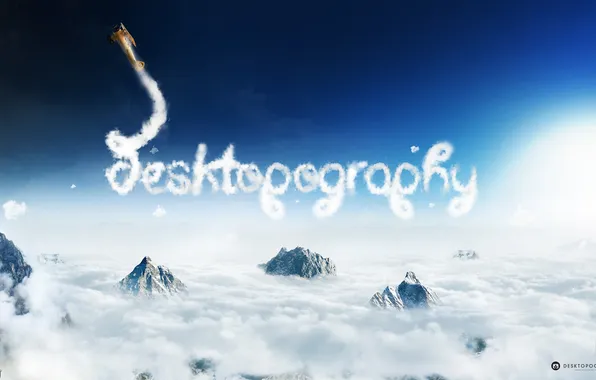 Облака, скалы, аэроплан, самолёт, desktopography
