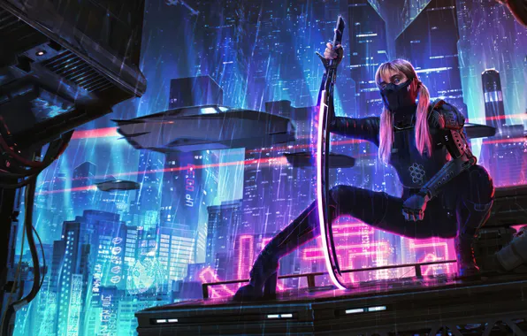 Sword, cyberpunk, artwork, AI art
