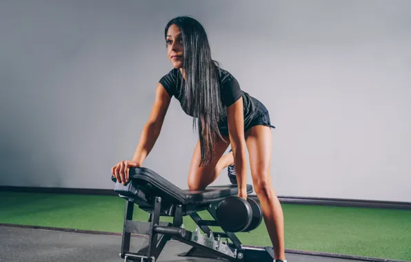 Фитнес, скамья, pose, тренировка, гантели, workout, fitness, gym