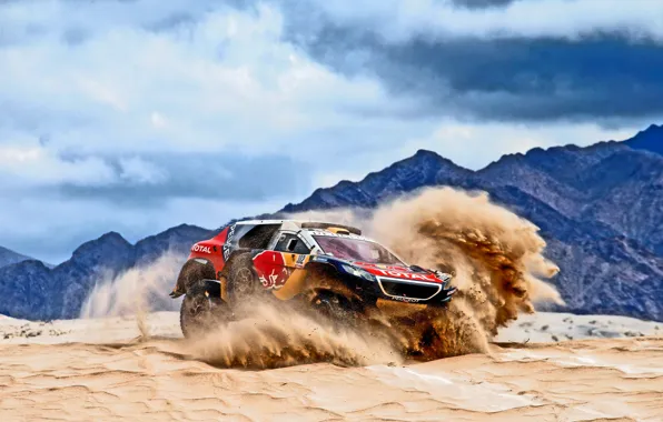 Песок, Горы, 2008, Спорт, Скорость, Гонка, Peugeot, Red Bull