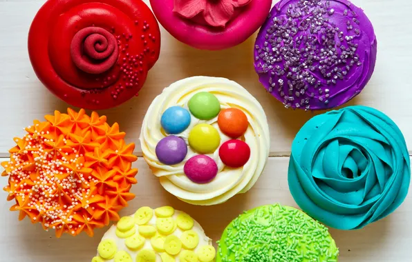 Colorful, десерт, выпечка, сладкое, кексы, dessert, cupcakes
