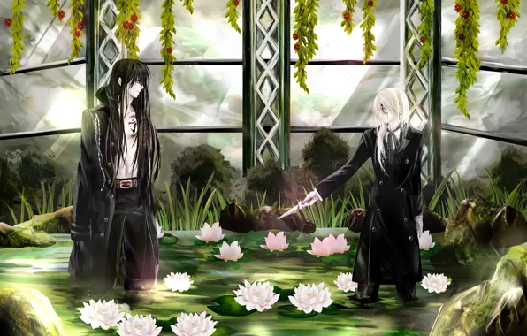 Цветы, парни, водяные лилии, D.Gray-man