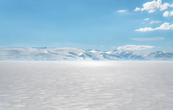 White, snow, frozen lake