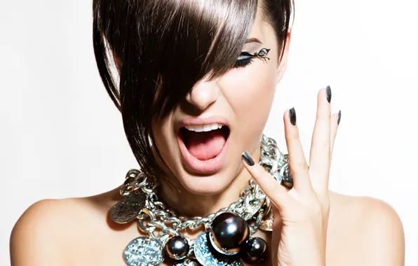 Картинка woman, make-up, pendant, Hairstyle, gestures