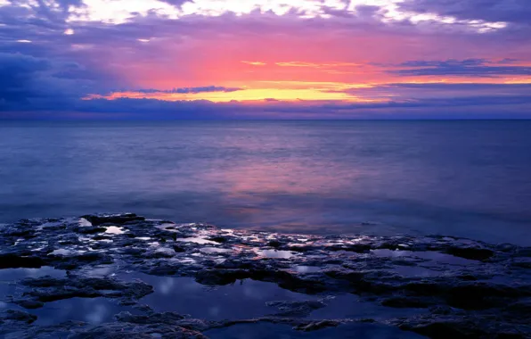 Картинка море, закат, горизонт