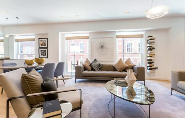Картинка дизайн, стиль, интерьер, гостиная, столовая, Modern Apartment in London, Современная квартира в Лондоне