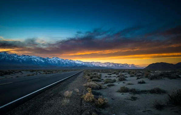 Дорога, закат, california, owens valley