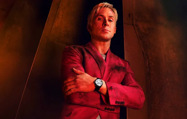 Поза, часы, актер, в красном, TAG HEUER, Ryan Gosling, Райан Гослинг, in red