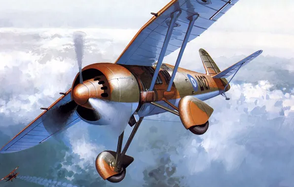 Рисунок, арт, P.24, ВВС Греции, польский одноместный истребитель, PZL