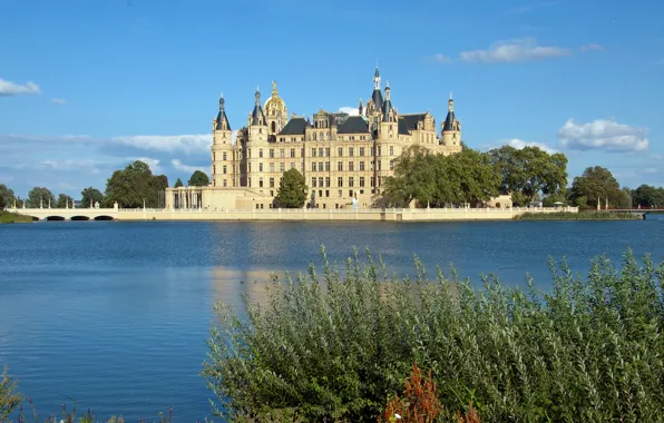 Река, замок, Германия, Шверин, Schwerin Castle