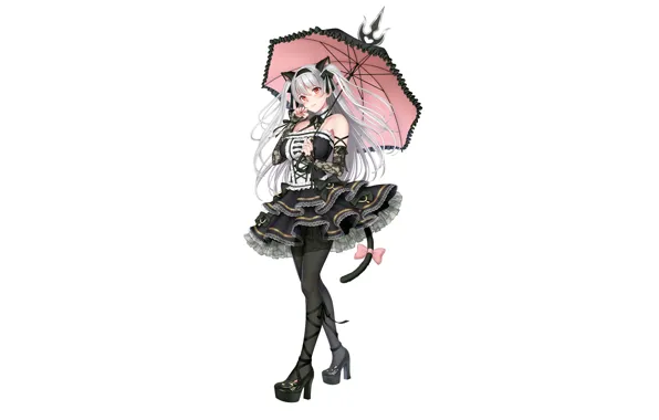 Girl, sexy, long hair, dress, animal ears, umbrella, anime, beautiful