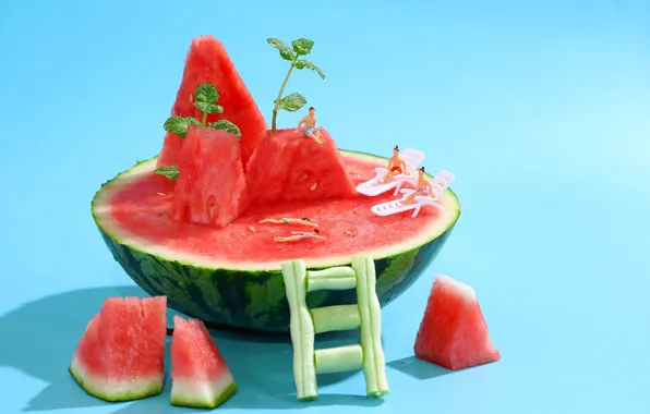 Красный, люди, девушки, скалы, отдых, игрушки, человечки, арбуз