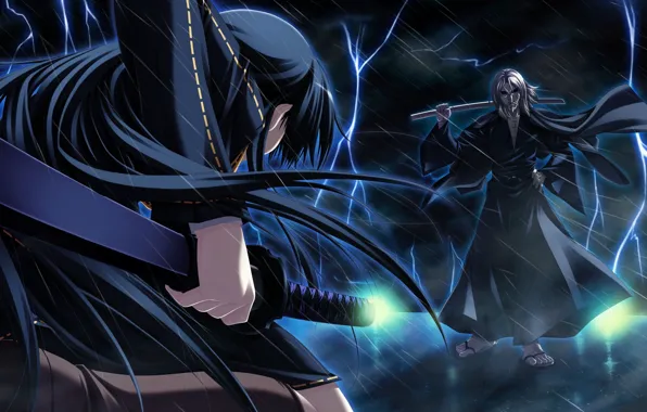 Магия, катана, сражение, art, поединок, visual novel, shinigami no testament, sakaki maki
