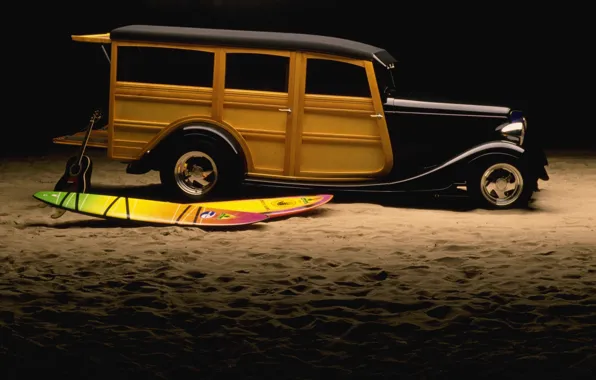 Песок, фары, гитара, диски, Hot Rod, сёрф, classic