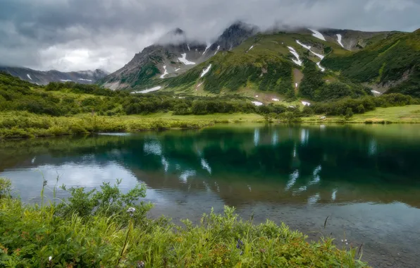 Картинка облака, пейзаж, горы, природа, озеро, Камчатка, Вачкажец