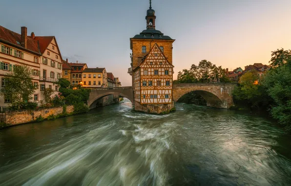Картинка мост, река, здания, Германия, Бавария, набережная, Germany, Bamberg