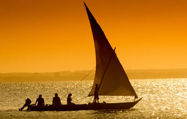 Summer, lake, boat, fisherman, sunny, sailing