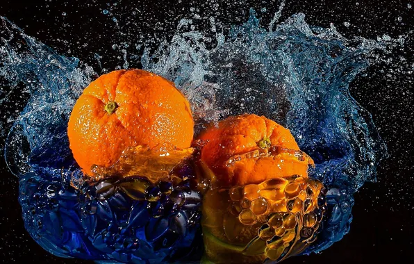 Картинка вода, брызги, апельсины